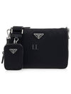 Triangle Logo Re-Nylon Saffiano Leather Shoulder Bag Black - PRADA - BALAAN 2