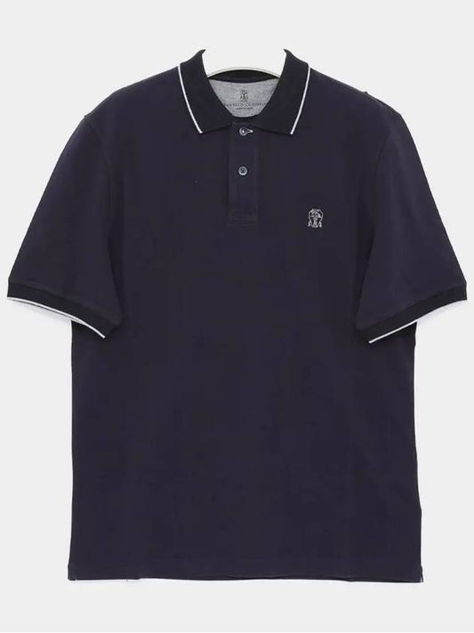 Embroidered Logo Short Sleeve Polo Shirt Navy - BRUNELLO CUCINELLI - BALAAN 2