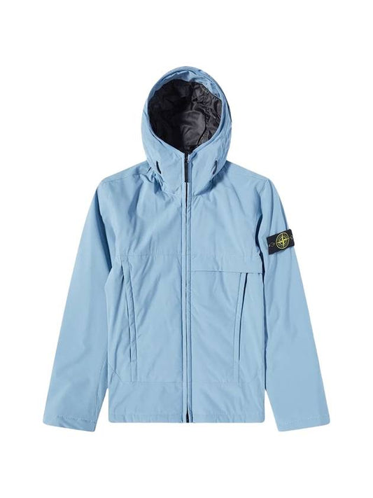 Men's Soft Shell Hooded Jacket Mid Blue - STONE ISLAND - BALAAN.
