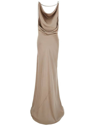 'Vera' Beige Long Dress With Cowl Neck And Open Back In Tech Fabric Woman - ANDAMANE - BALAAN 2