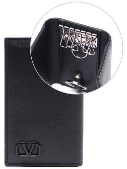 V Logo Leather Key Holder Black - VALENTINO - BALAAN 2