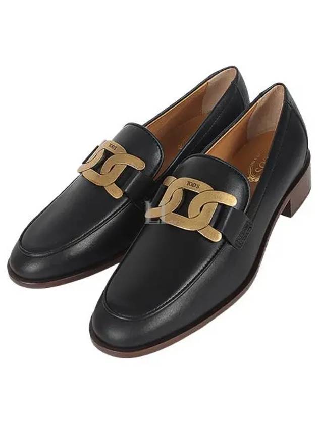 Women's Gold Logo Chain Leather Loafers Black - TOD'S - BALAAN 2