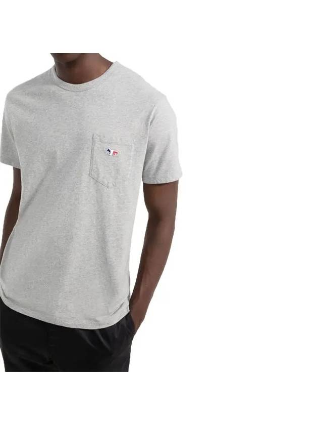 Tricolor Fox Patch Classic Pocket Short Sleeve T-Shirt Grey Melange - MAISON KITSUNE - BALAAN 4