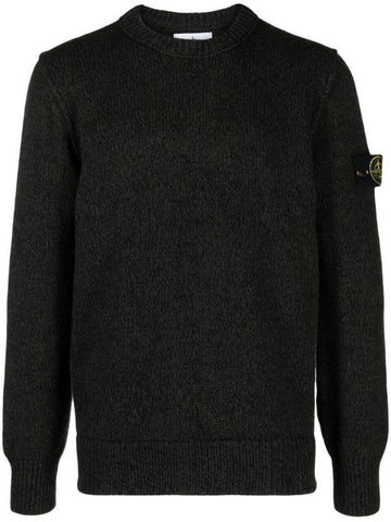 Loose Fit Crew Neck Wool Knit Top Black - STONE ISLAND - BALAAN 1