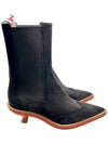 Black Suede Brogue Wing Tip 4 Bar 50MM Curved Heel Chelsea Boots FFB134A 00203 001 - THOM BROWNE - BALAAN 3