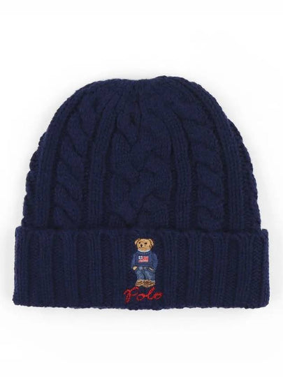 Polo Bear Cable Knit Beanie Navy - POLO RALPH LAUREN - BALAAN 2