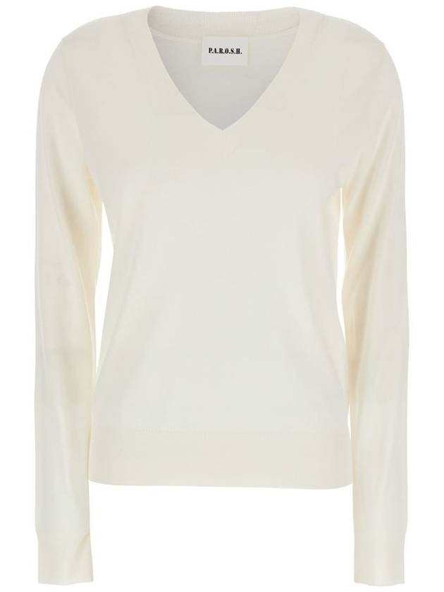 White V-Neck Long-Sleeved Sweater In Wool And Silk Blend Woman - P.A.R.O.S.H. - BALAAN 1