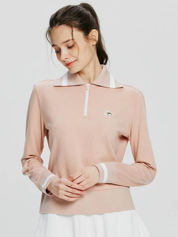 YOKO Collar Neck Half Zip Up Long Sleeve T-Shirt PALE-PEACH - 20THHOLE - BALAAN 1