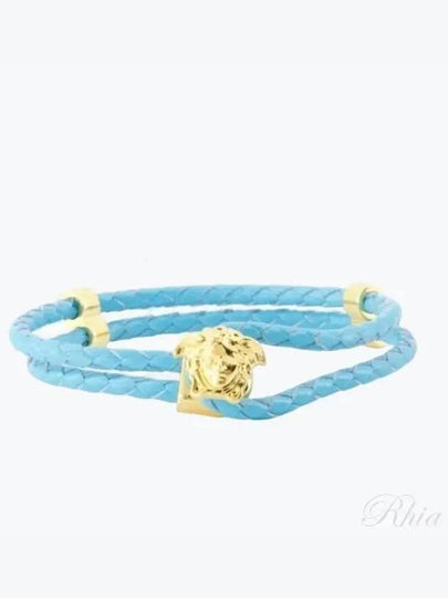 Medusa Braided Leather Bracelet Light Blue - VERSACE - BALAAN 2