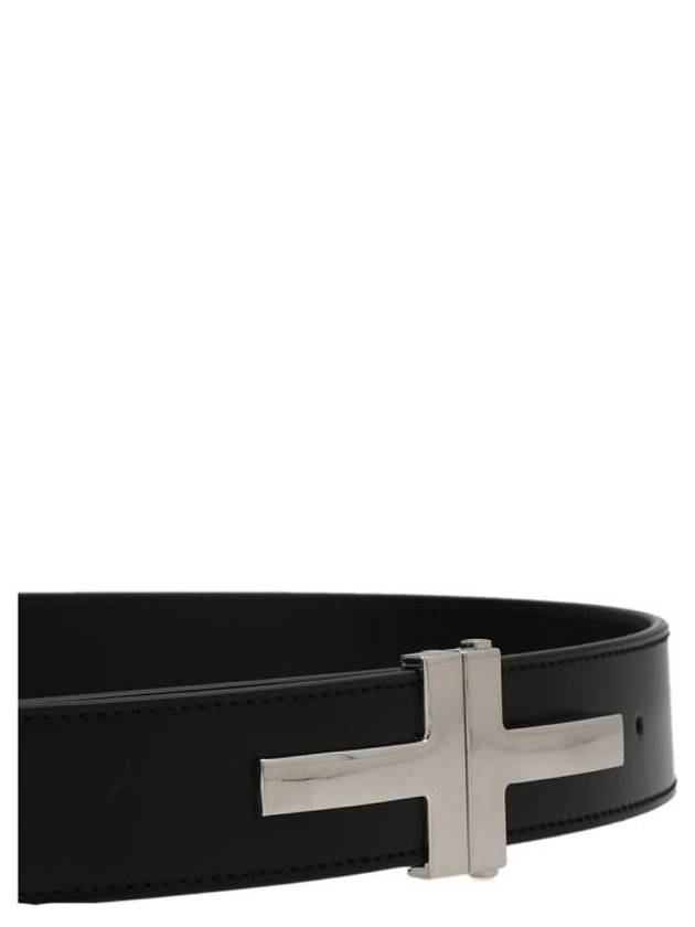 Logo Decorated Leather Belt Black - TOM FORD - BALAAN 4