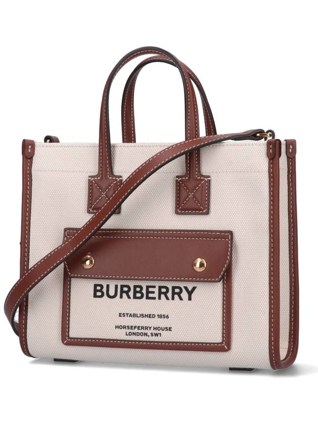 Mini Two-Tone Canvas and Leather Freya Tote Bag Natural Tan - BURBERRY - BALAAN 3