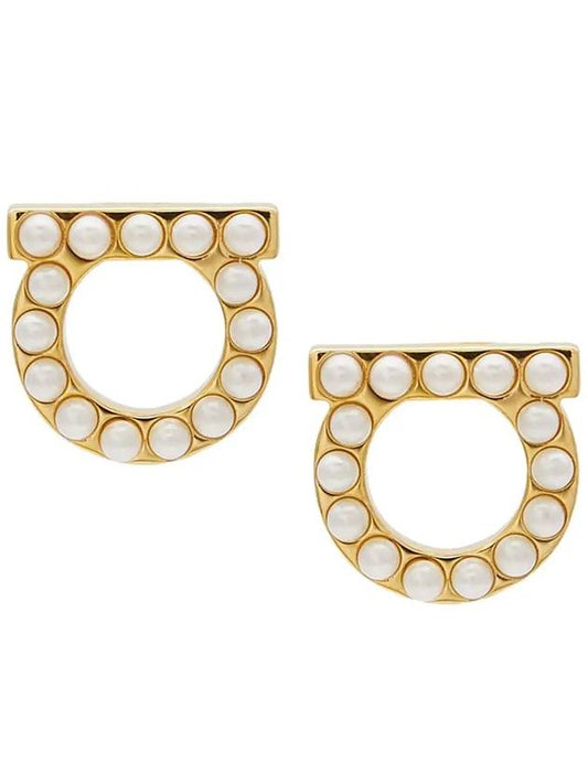 Gancini Pearl Earrings Gold - SALVATORE FERRAGAMO - BALAAN 2