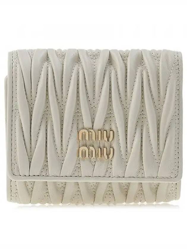 Matelasse Logo Small Nappa Leather Half Wallet White - MIU MIU - BALAAN 2