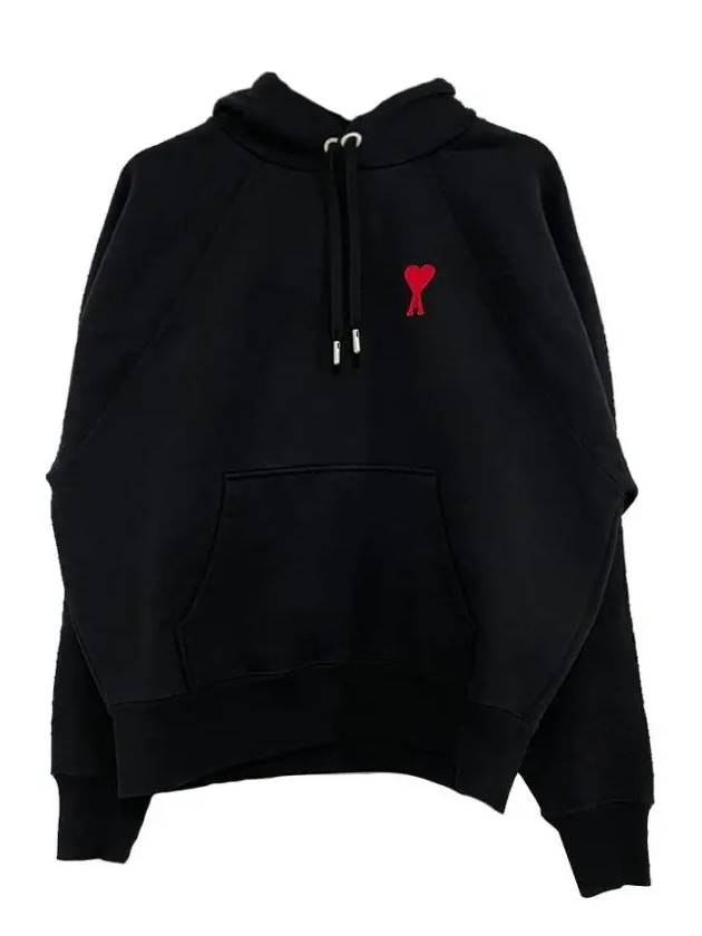 Heart Embroidered Logo Organic Cotton Hoodie Black - AMI - BALAAN 3