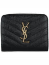 Monogram Zipper Grained Leather Half Wallet Black - SAINT LAURENT - BALAAN 2