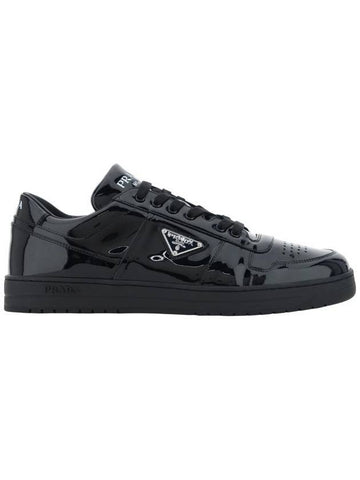 Men's Downtown Triangle Logo Leather Low Top Sneakers Black - PRADA - BALAAN 1