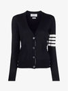 Sustainable Fine Merino Wool 4-Bar Relaxed Fit V-Neck Cardigan Navy - THOM BROWNE - BALAAN 3