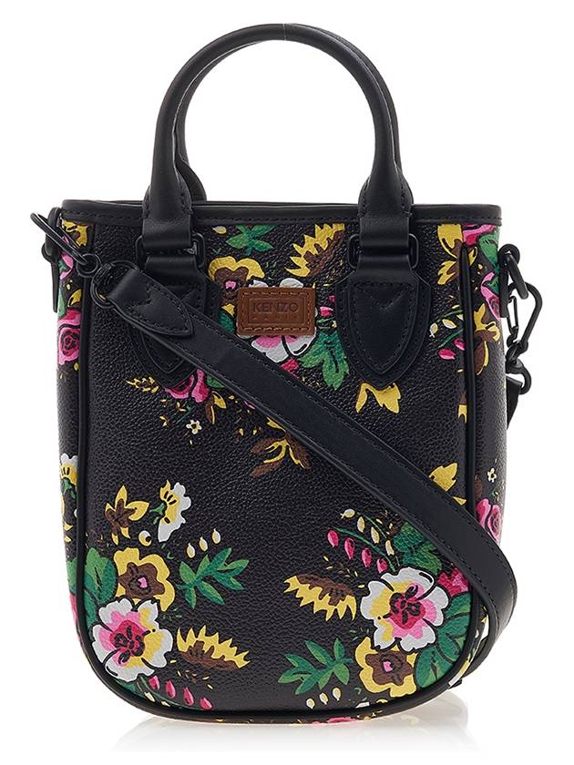 floral-print leather tote bag - KENZO - BALAAN.