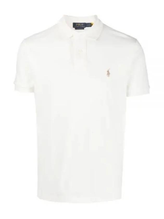 Embroidered Brown Pony Slim Fit Polo Shirt White - POLO RALPH LAUREN - BALAAN 2