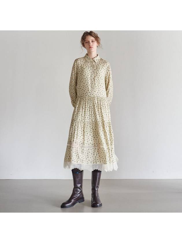 Women's Lace Tiered Printing Shirring DressBeige - MITTE - BALAAN 8