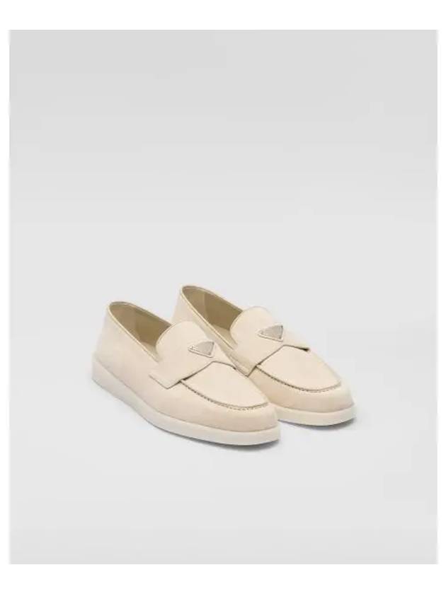 Triangle Logo Suede Loafers Beige - PRADA - BALAAN 2