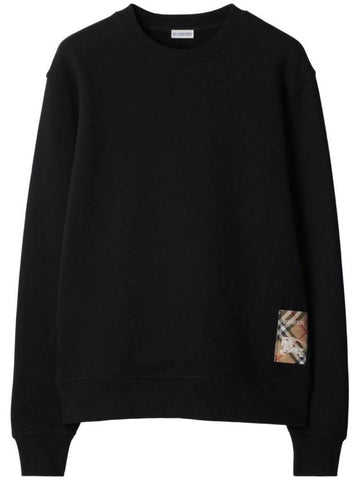 Check Label Cotton Sweatshirt Black - BURBERRY - BALAAN 1