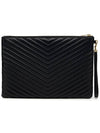 Gold Monogram Document Holder In Matelasse Leather Black - SAINT LAURENT - BALAAN 4