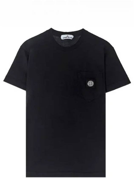 Embroidered Logo Patch Pocket Short Sleeve T-Shirt Navy - STONE ISLAND - BALAAN 2