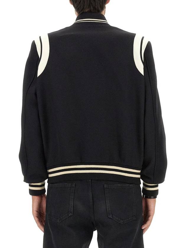 Teddy Bomber Jacket in Wool Black White - SAINT LAURENT - BALAAN 4