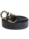 Silver Gancini Reversible Leather Belt Ultramarine Black - SALVATORE FERRAGAMO - BALAAN 2