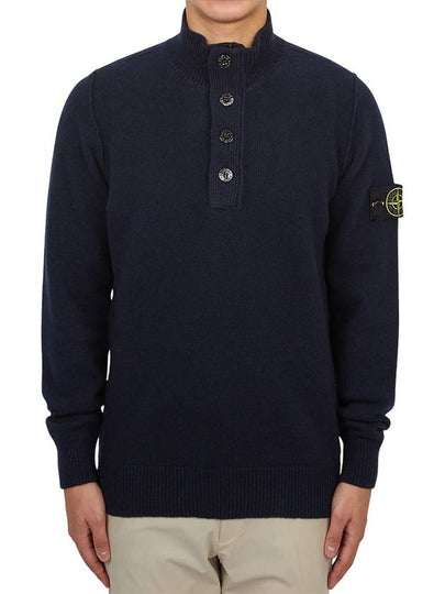 Wappen Patch Half Button Lambswool Knit Top Navy - STONE ISLAND - BALAAN 2