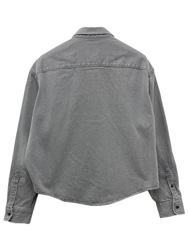 Embossed Logo Javell Washed Boxy Fit Denim Long Sleeve Shirt Grey - AMI - BALAAN 4