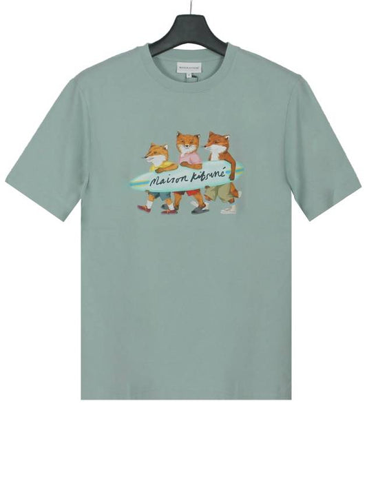 Surfing Foxes Logo Print Short Sleeve T-Shirt Sky Blue - MAISON KITSUNE - BALAAN 2