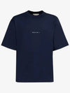 Logo Organic Cotton Short Sleeve T-Shirt Navy - MARNI - BALAAN 3