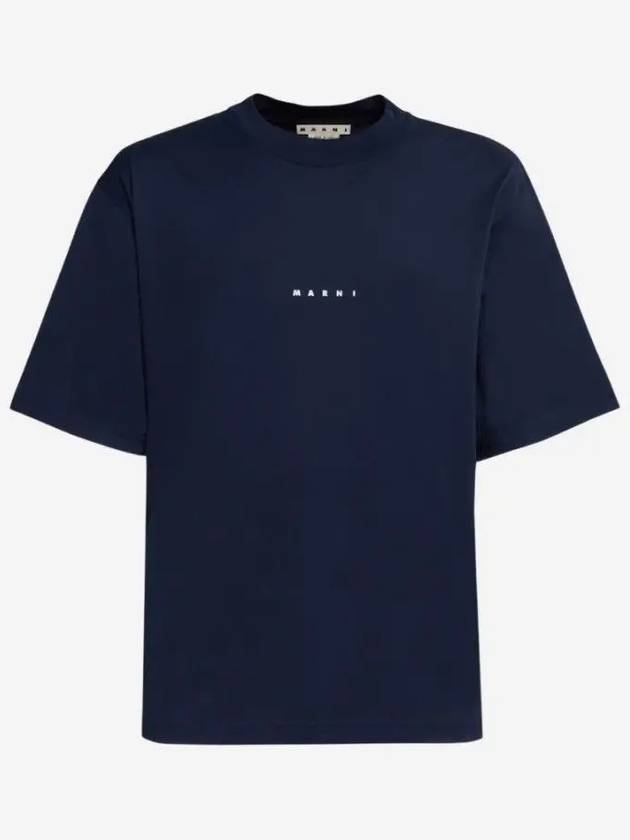 Logo Organic Cotton Short Sleeve T-Shirt Navy - MARNI - BALAAN 3