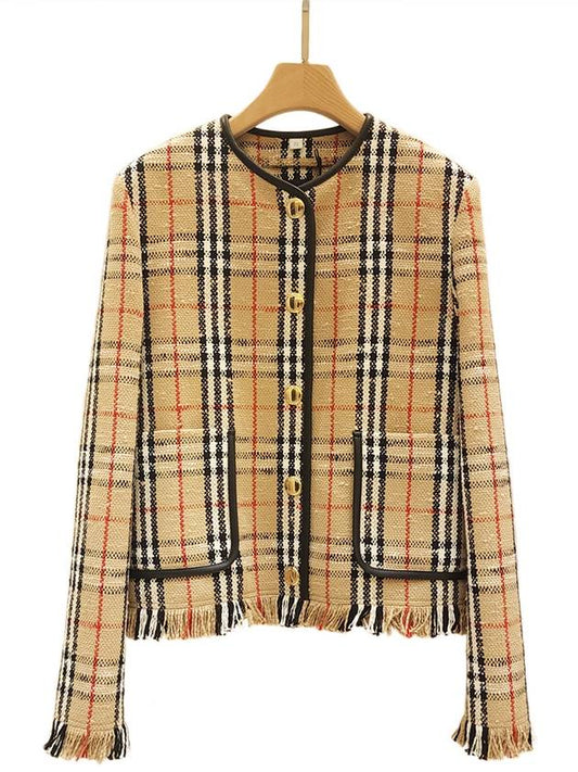 Vintage Check Embroidered Boucle Jacket Beige - BURBERRY - BALAAN.