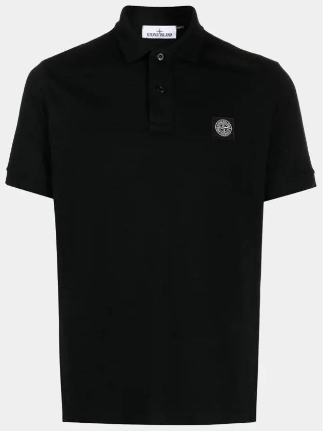 Pique Stretch Cotton Short Sleeve Polo Shirt Black - STONE ISLAND - BALAAN 2