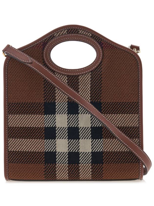 Mini Knit Check Leather Pocket Tote Bag Brown - BURBERRY - BALAAN 4