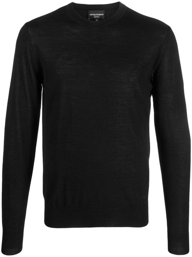 Men's Logo Crew Neck Knit Top Black - EMPORIO ARMANI - BALAAN 2