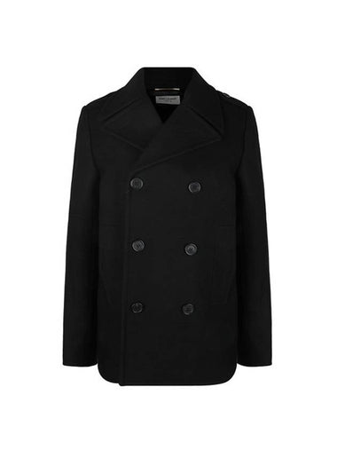 Women's Double Breasted Wool Peacoat Black - SAINT LAURENT - BALAAN 1