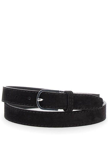 Brown Belt With Embossed Logo Detail And Adjustable Buckle In Suede Woman - TOTEME - BALAAN 1