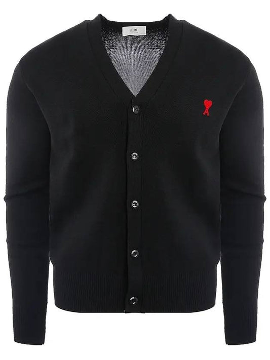 Small Heart Logo Wool Cardigan Black - AMI - BALAAN 1