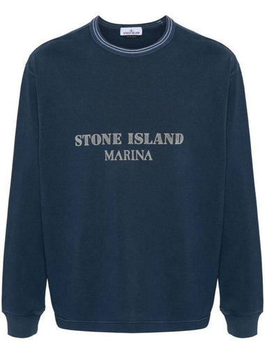 Logo Print Cotton Sweatshirt Blue - STONE ISLAND - BALAAN 1