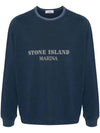 Logo Print Cotton Sweatshirt Blue - STONE ISLAND - BALAAN 1