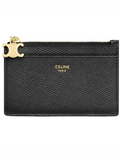 Triomphe Charms Zipper Grained Calfskin Card Wallet Black - CELINE - BALAAN 2