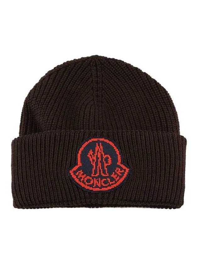 3B00019 M1282 687 Logo Patch Wool Beanie Brown - MONCLER - BALAAN 2