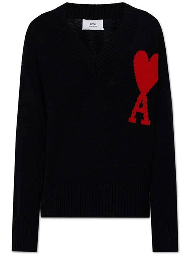 Red Logo Wool Overfit Knit Top Black - AMI - BALAAN 1