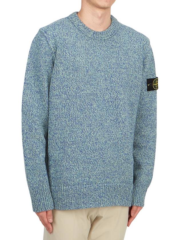 Loose Fit Crew Neck Wool Knit Top Blue - STONE ISLAND - BALAAN 4