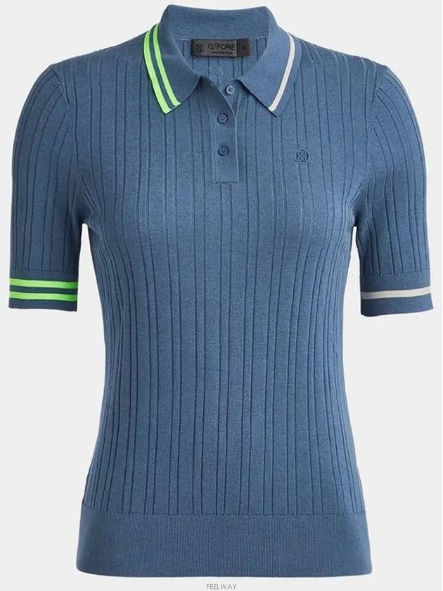 Women'S Rib Cotton Short Sleeve Polo Shirt Blue - G/FORE - BALAAN 2