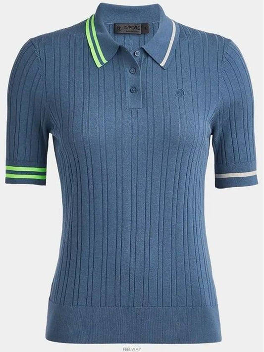 Women'S Rib Cotton Short Sleeve Polo Shirt Blue - G/FORE - BALAAN 2